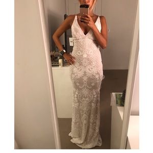 Betsy and Adam white and nude sequin dress